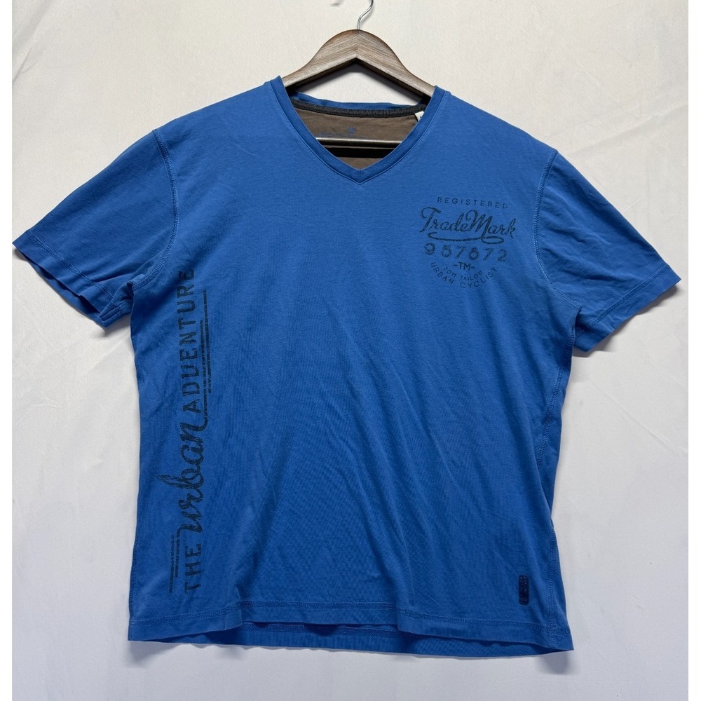 Tom Tailor T Shirt Mens Medium Blue Graphic Print The Urban Adventure‎ V Neck